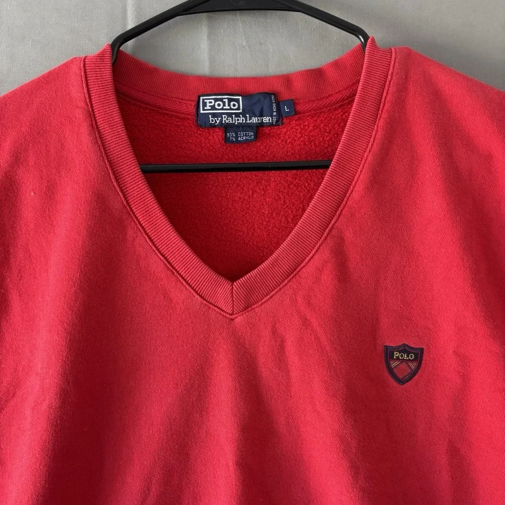 VINTAGE Polo Ralph Lauren Crest Vest Mens Large Red  Knit Cricket Tennis Golf